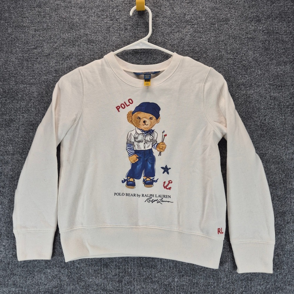 Polo Ralph Lauren Sweatshirt Polo Bear Graphic M 8-10 Off White Girls